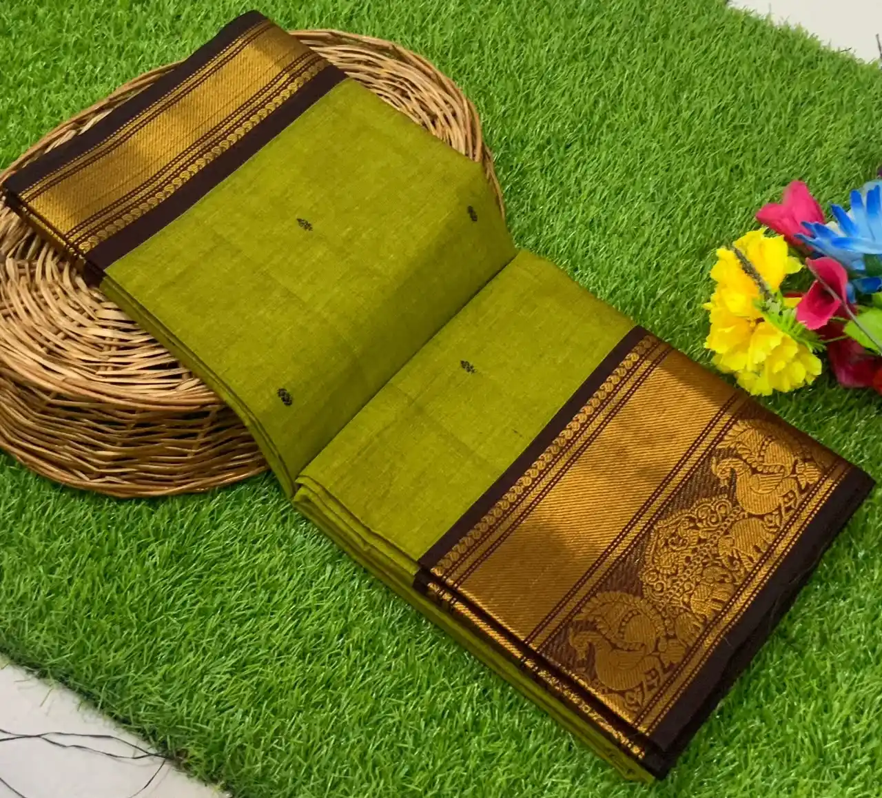 Elephant And Peacock Design Kanchi Cotton Saree